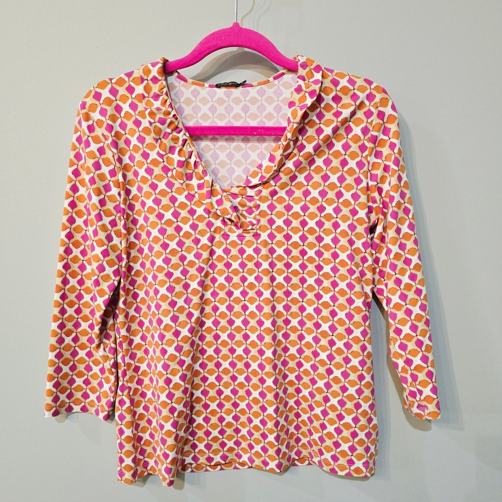 J. McLaughlin Stretchy Printed Blouse |Flattering Drape Neck | Size M